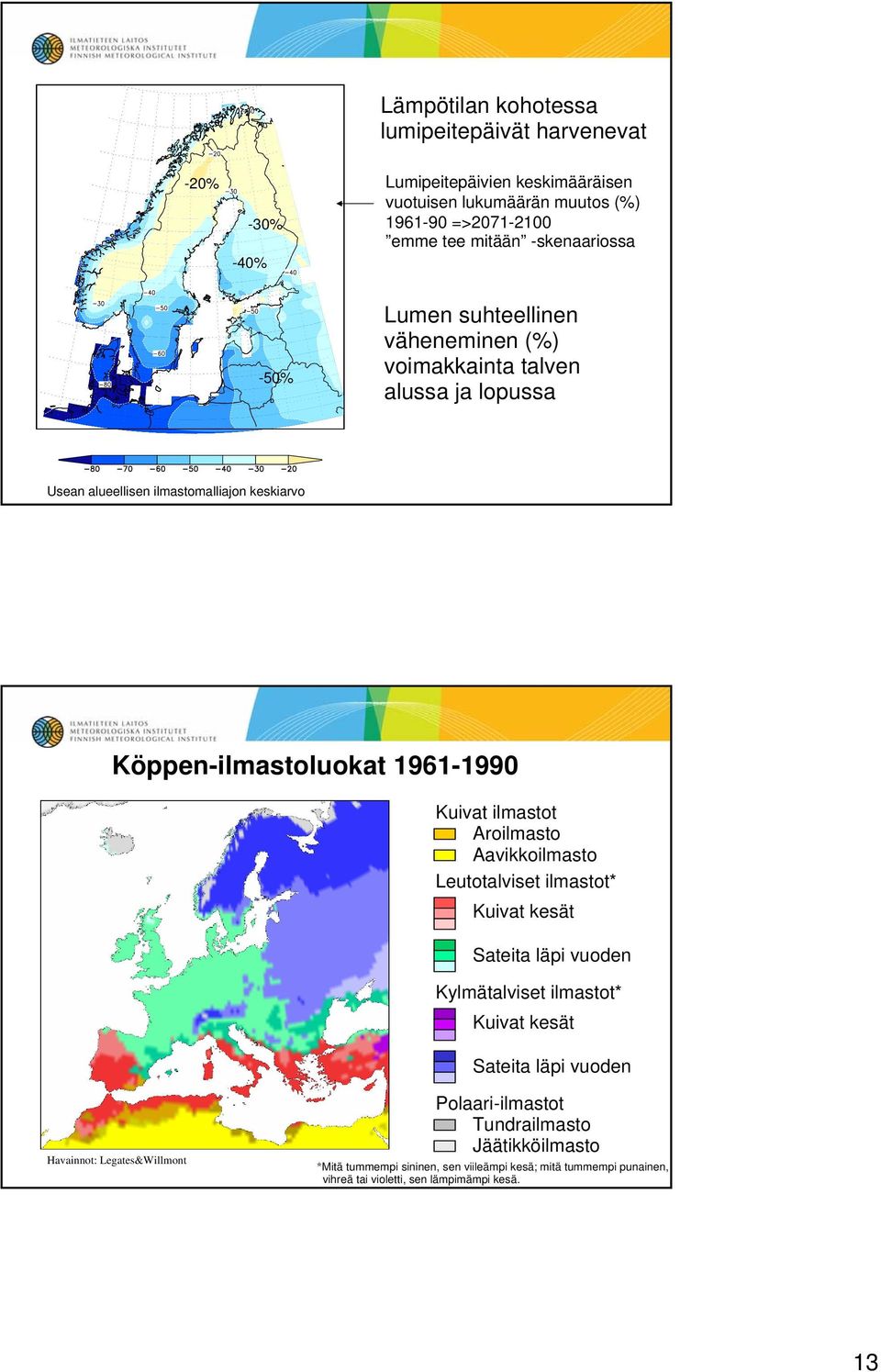 Kuivat ilmastot Aroilmasto Aavikkoilmasto Leutotalviset ilmastot* Kuivat kesät Sateita läpi vuoden Kylmätalviset ilmastot* Kuivat kesät Sateita läpi vuoden Havainnot: