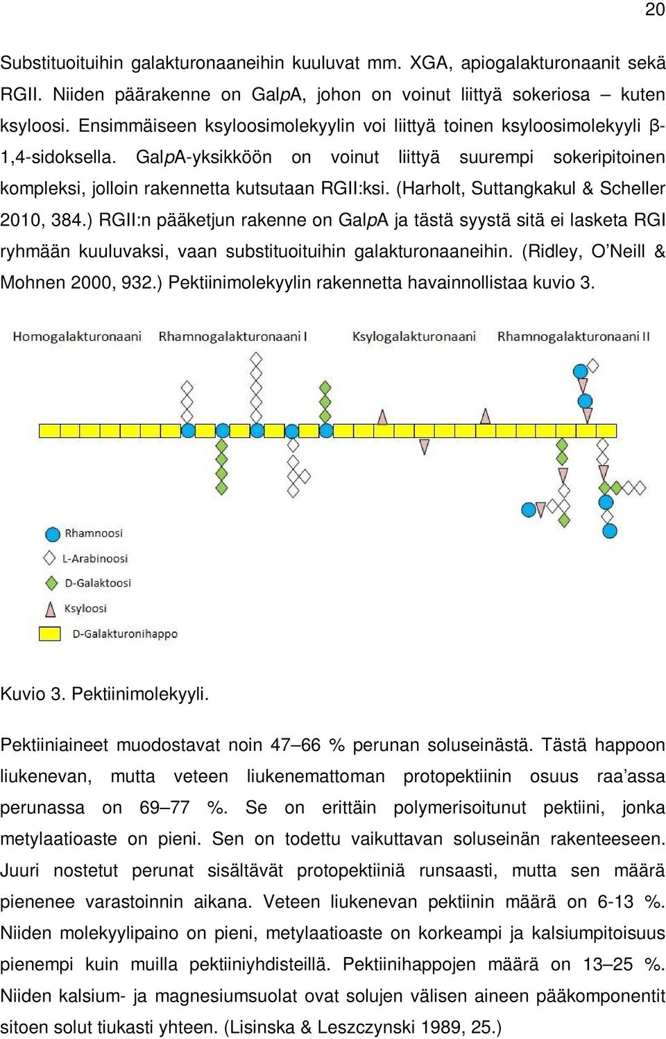 (Harholt, Suttangkakul & Scheller 2010, 384.) RGII:n pääketjun rakenne on GalpA ja tästä syystä sitä ei lasketa RGI ryhmään kuuluvaksi, vaan substituoituihin galakturonaaneihin.