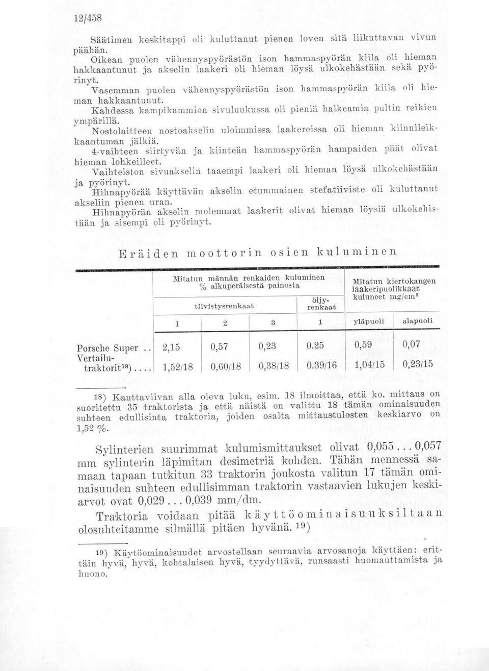 Vasemman puolen vähennyspyörästön ison hammaspyörän kiila oli hieman hakkaantunut. Kahdessa kampikammion sivuluukussa oli pieniä. halkeamia pultin reikien ympärillä.