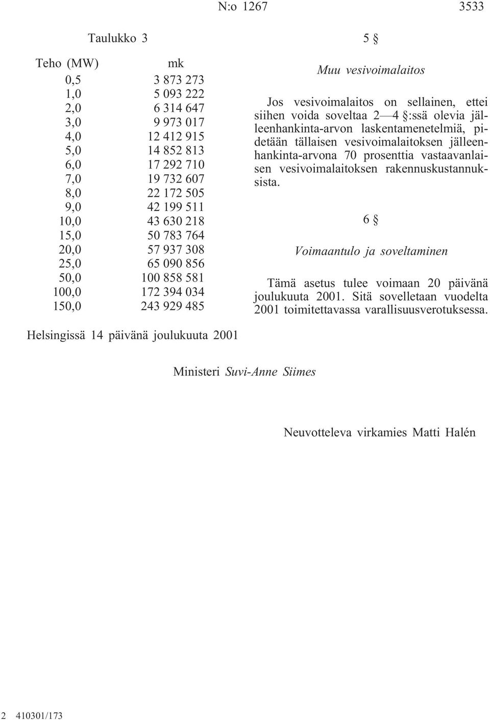 olevia jälleenhankinta-arvon laskentamenetelmiä, pidetään tällaisen vesivoimalaitoksen jälleenhankinta-arvona 70 prosenttia vastaavanlaisen vesivoimalaitoksen rakennuskustannuksista.
