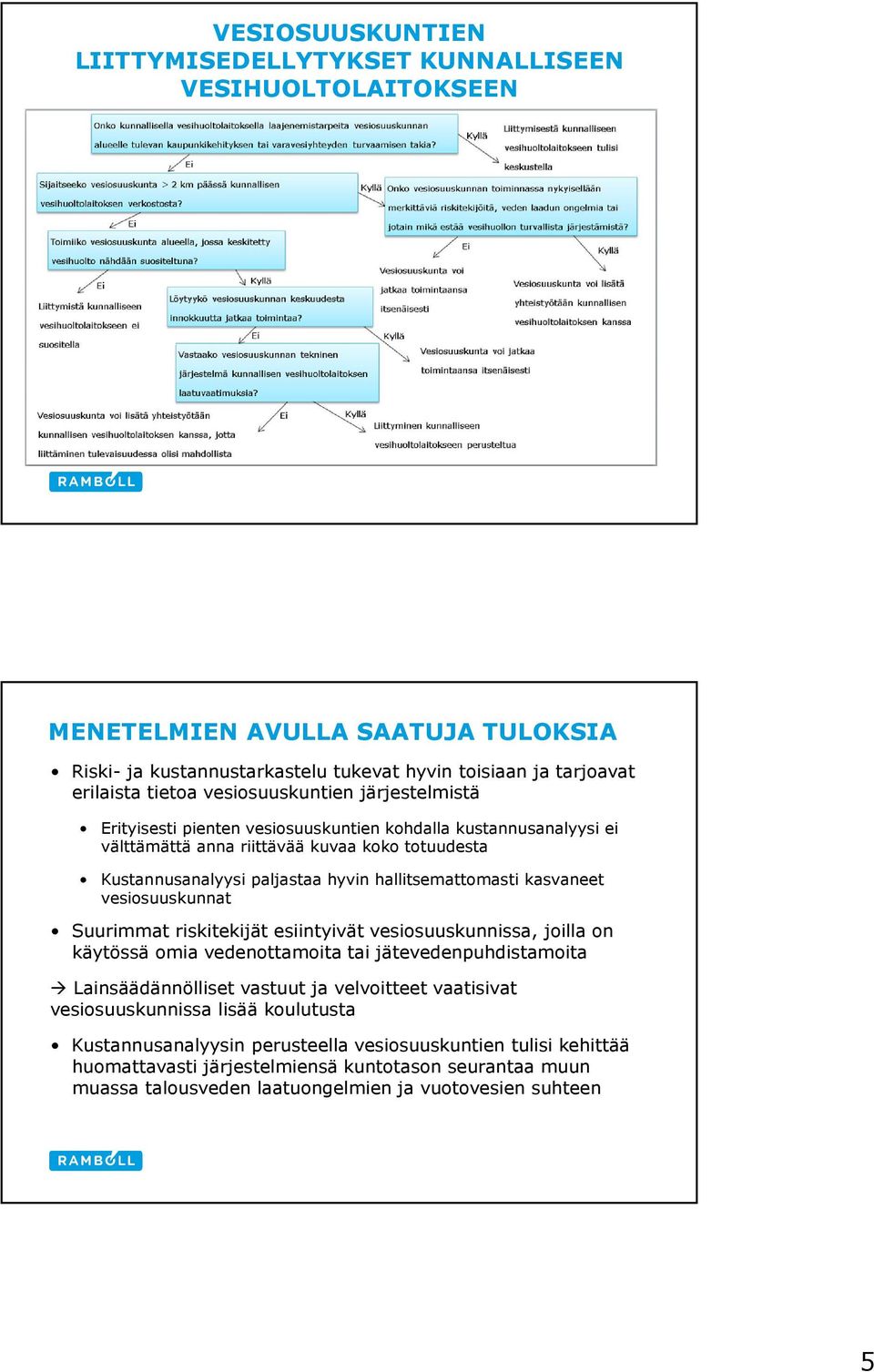 hallitsemattomasti kasvaneet vesiosuuskunnat Suurimmat riskitekijät esiintyivät vesiosuuskunnissa, joilla on käytössä omia vedenottamoita tai jätevedenpuhdistamoita Lainsäädännölliset vastuut ja