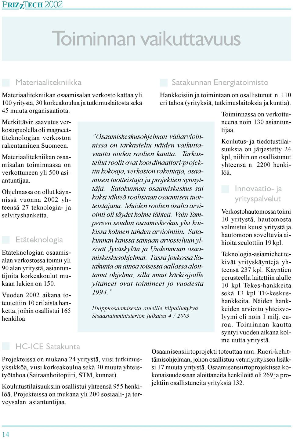 Ohjelmassa on ollut käynnissä vuonna 2002 yhteensä 27 teknologia- ja selvityshanketta.
