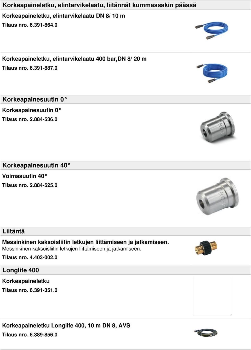 0 Korkeapainesuutin 40 Voimasuutin 40 Tilaus nro. 2.884-525.0 Liitäntä Messinkinen kaksoisliitin letkujen liittämiseen ja jatkamiseen.