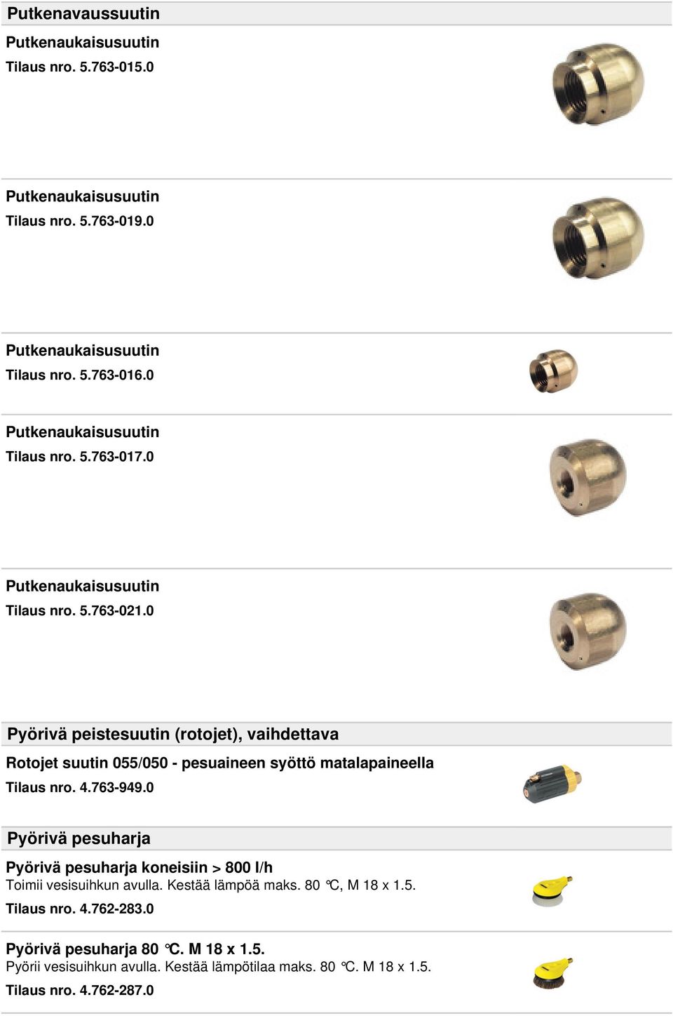 0 Pyörivä peistesuutin (rotojet), vaihdettava Rotojet suutin 055/050 - pesuaineen syöttö matalapaineella Tilaus nro. 4.763-949.