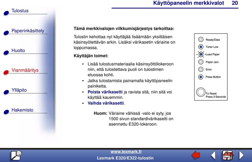 Lisää tulostusmateriaalia käsinsyöttölokeroon niin, että tulostettava puoli on tulostimen etuosaa kohti.