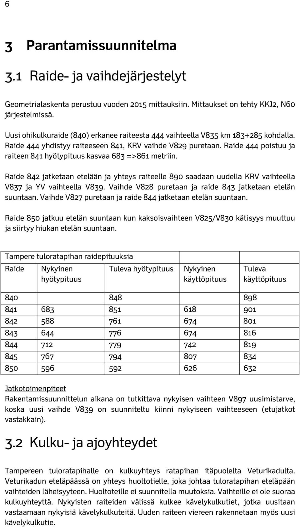 Raide 444 poistuu ja raiteen 841 hyötypituus kasvaa 683 =>861 metriin. Raide 842 jatketaan etelään ja yhteys raiteelle 890 saadaan uudella KRV vaihteella V837 ja YV vaihteella V839.