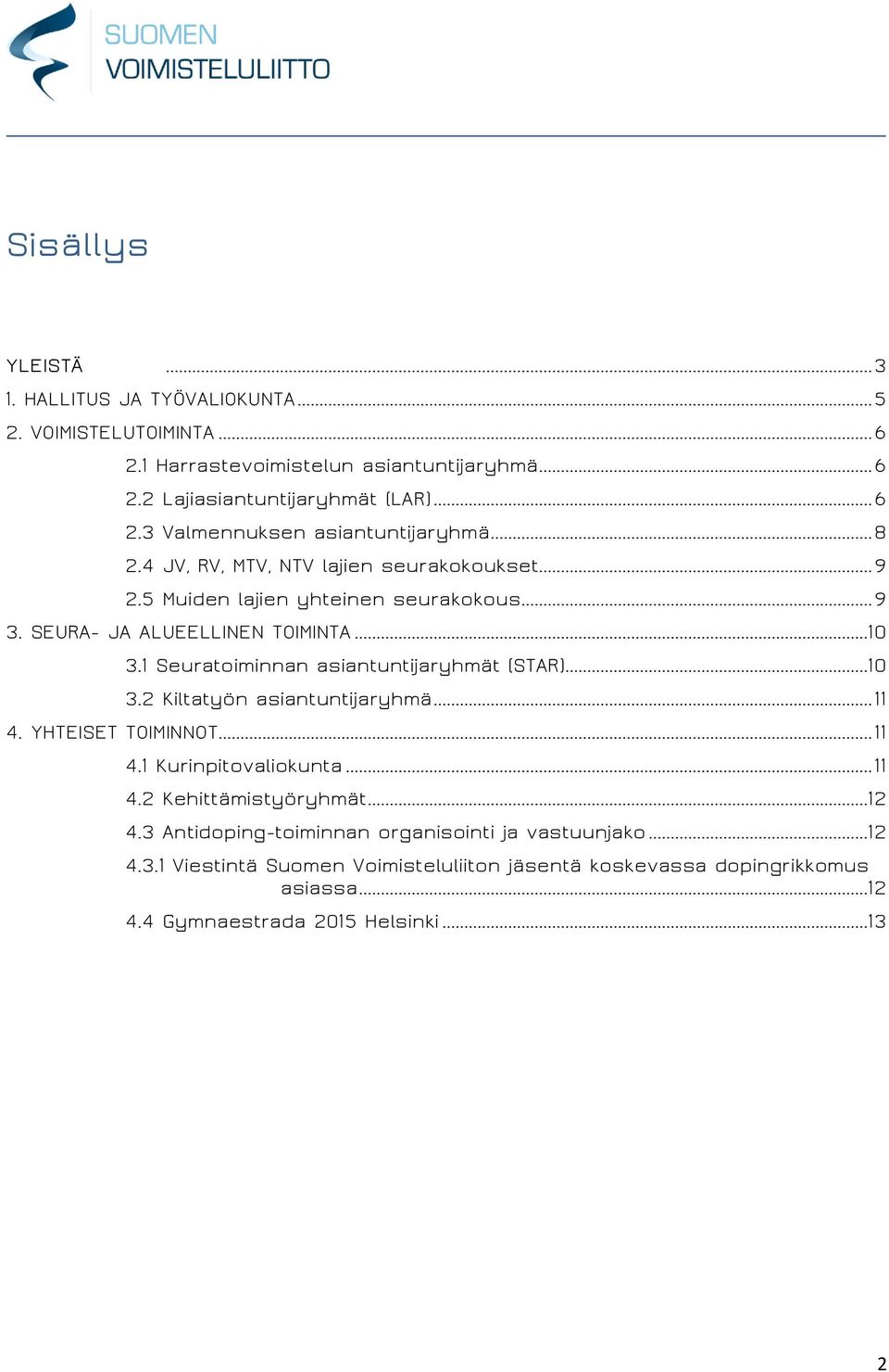 1 Seuratoiminnan asiantuntijaryhmät (STAR)...10 3.2 Kiltatyön asiantuntijaryhmä... 11 4. YHTEISET TOIMINNOT... 11 4.1 Kurinpitovaliokunta... 11 4.2 Kehittämistyöryhmät...12 4.