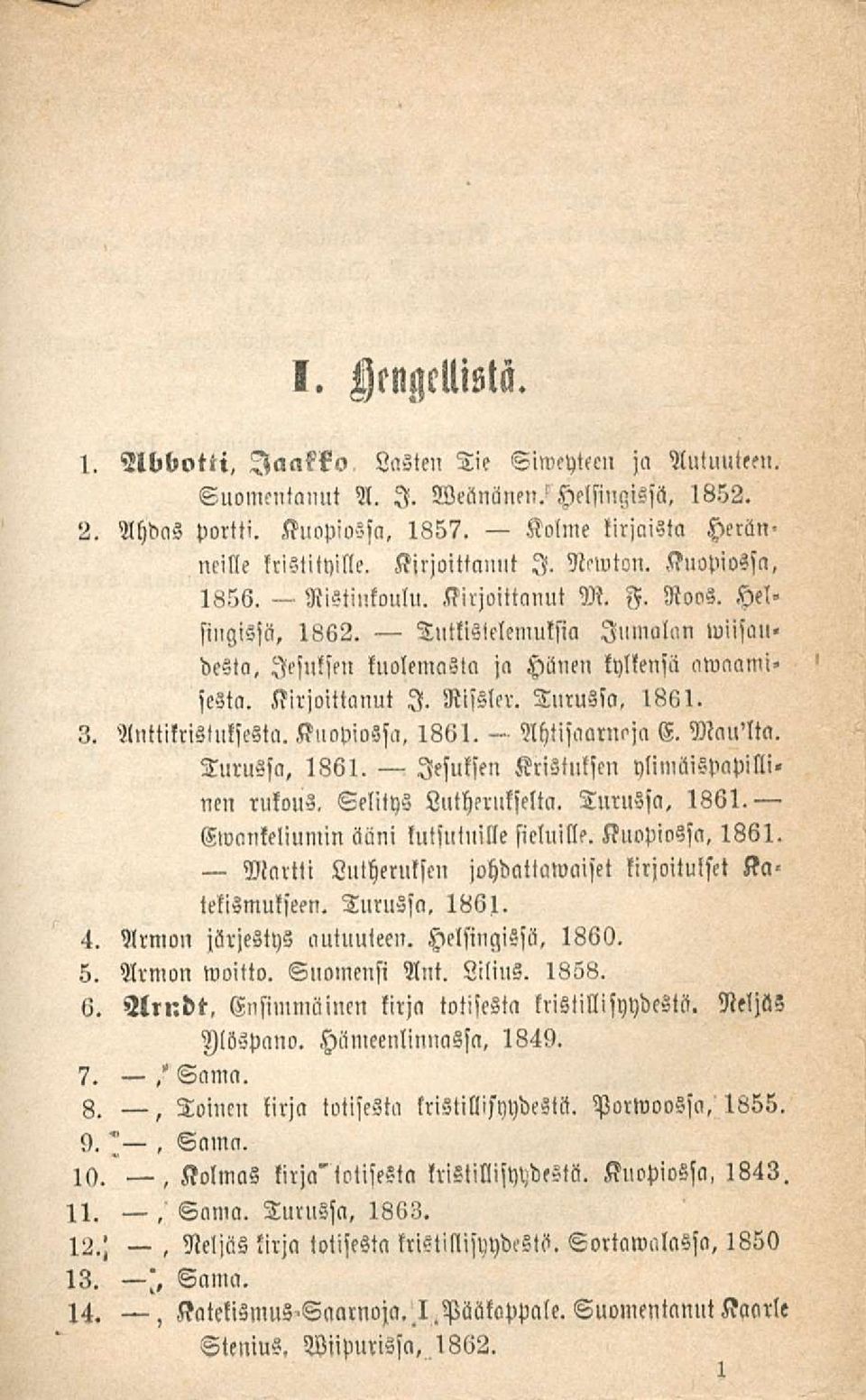 dcstn, lesuksen kuolemasta ja Häueu kylkensä awaami» sesta. Kirjoittanut I. Rissler. Turussa. 1861. 3. Anttikristuksesta. Kuopiossa. 1861. E. Maulta. Turussa, 1861. lesuksen Kristuksen ylimäispapilli.