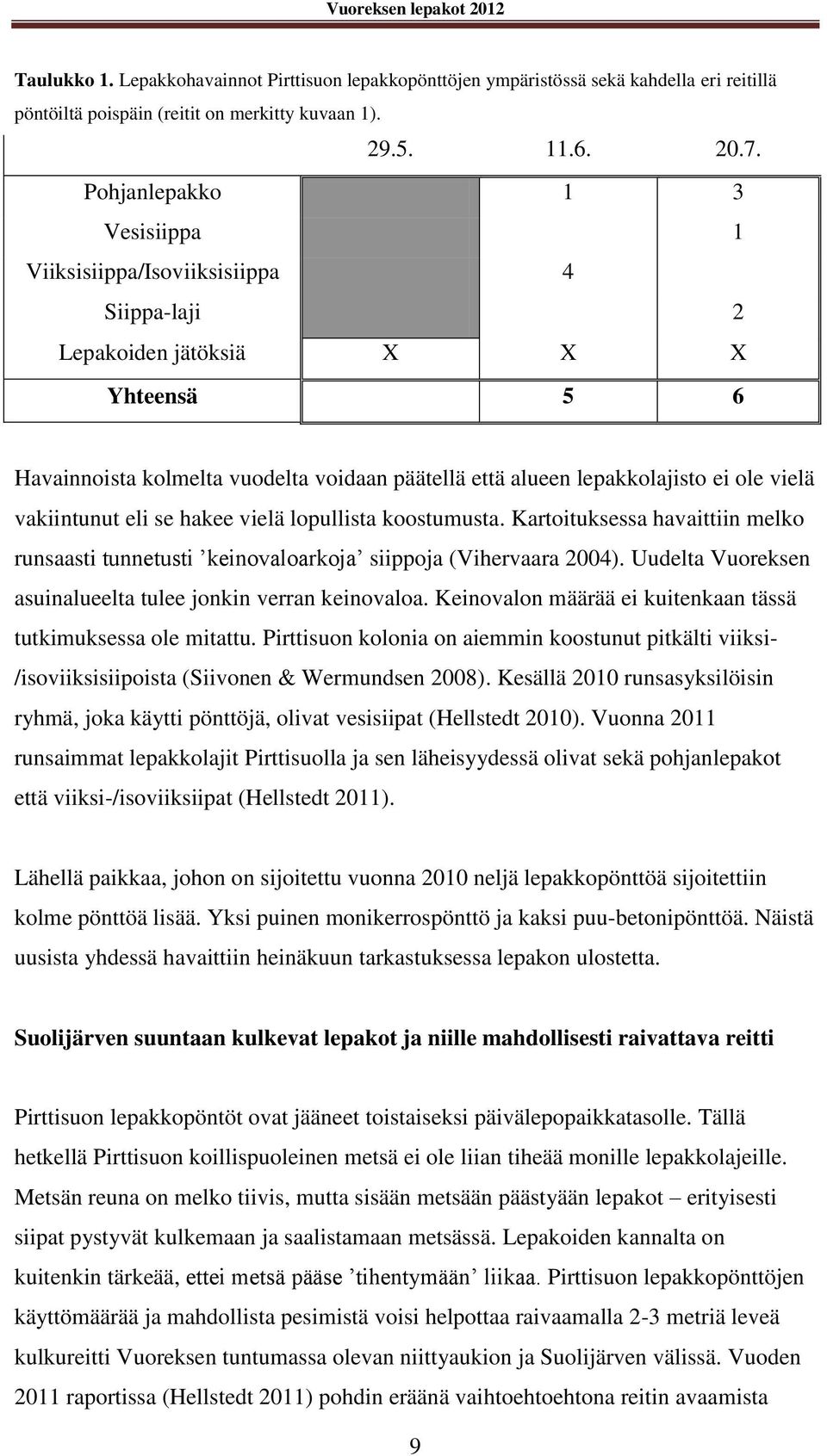 vielä vakiintunut eli se hakee vielä lopullista koostumusta. Kartoituksessa havaittiin melko runsaasti tunnetusti keinovaloarkoja siippoja (Vihervaara 2004).