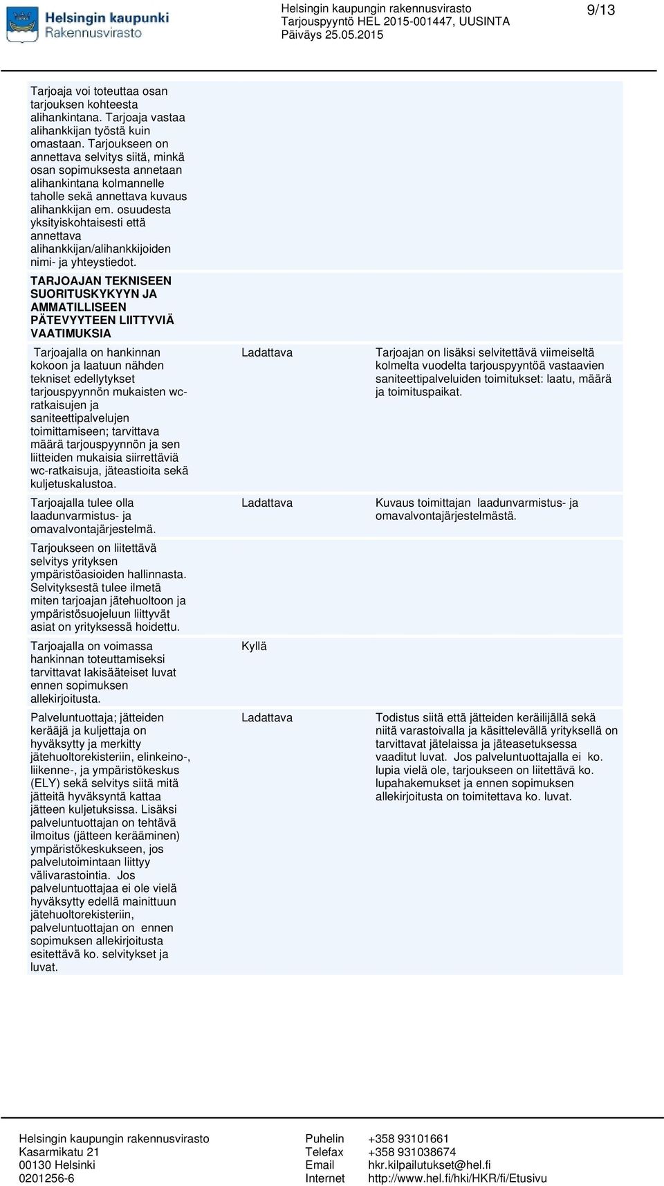 osuudesta yksityiskohtaisesti että annettava alihankkijan/alihankkijoiden nimi- ja yhteystiedot.