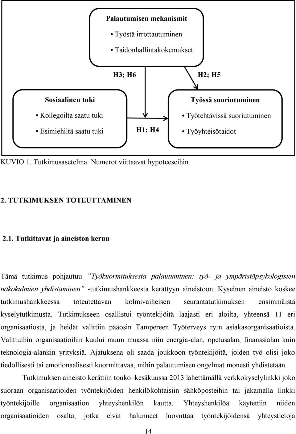 Tutkimusasetelma. Numerot viittaavat hypoteeseihin. 2. TUTKIMUKSEN TOTEUTTAMINEN 2.1.