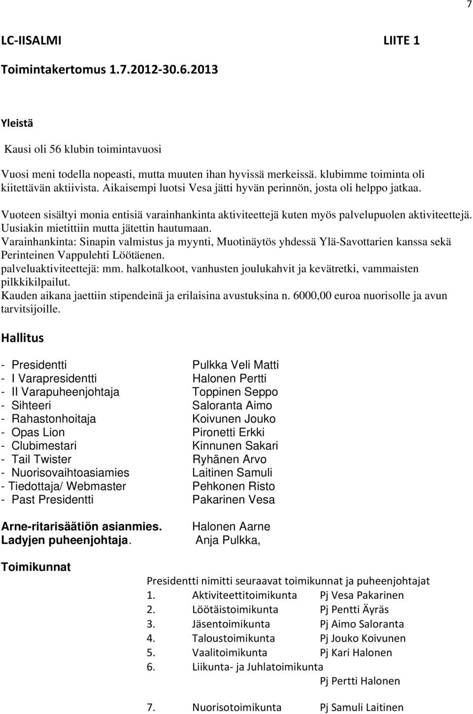 Vuoteen sisältyi monia entisiä varainhankinta aktiviteettejä kuten myös palvelupuolen aktiviteettejä. Uusiakin mietittiin mutta jätettin hautumaan.