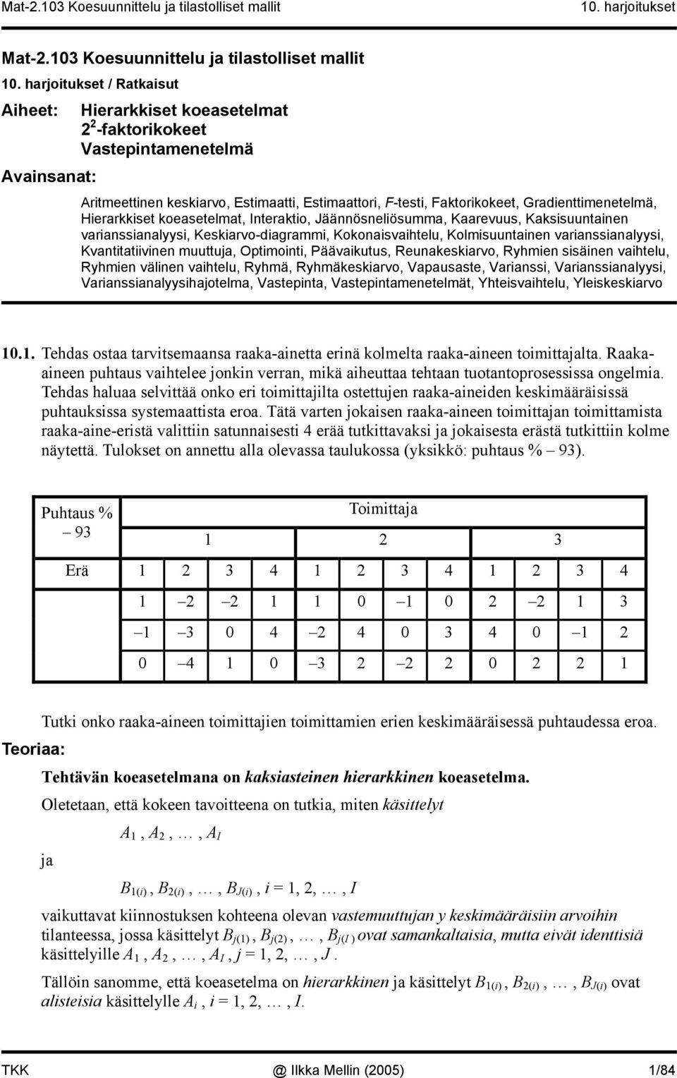 varianssianalyysi, Kvantitatiivinen muuttuja, Optimointi, Päävaikutus, Reunakeskiarvo, Ryhmien sisäinen vaihtelu, Ryhmien välinen vaihtelu, Ryhmä, Ryhmäkeskiarvo, Vapausaste, Varianssi,