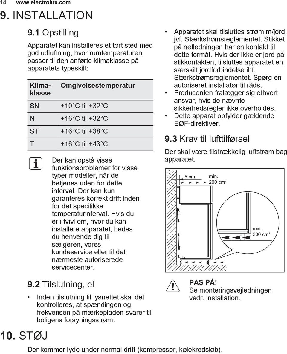 C til +32 C +16 C til +32 C +16 C til +38 C +16 C til +43 C Der kan opstå visse funktionsproblemer for visse typer modeller, når de betjenes uden for dette interval.