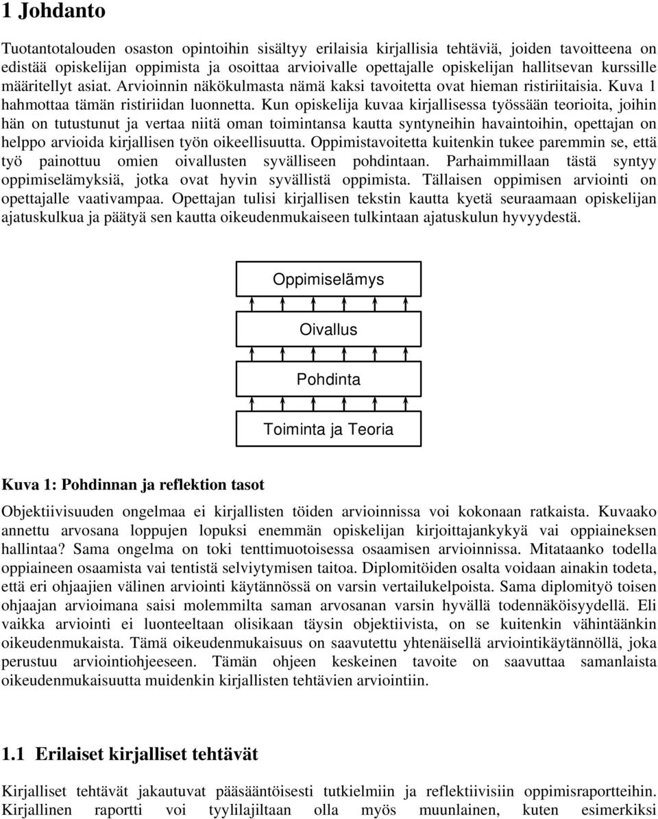 Kun opiskelija kuvaa kirjallisessa työssään teorioita, joihin hän on tutustunut ja vertaa niitä oman toimintansa kautta syntyneihin havaintoihin, opettajan on helppo arvioida kirjallisen työn