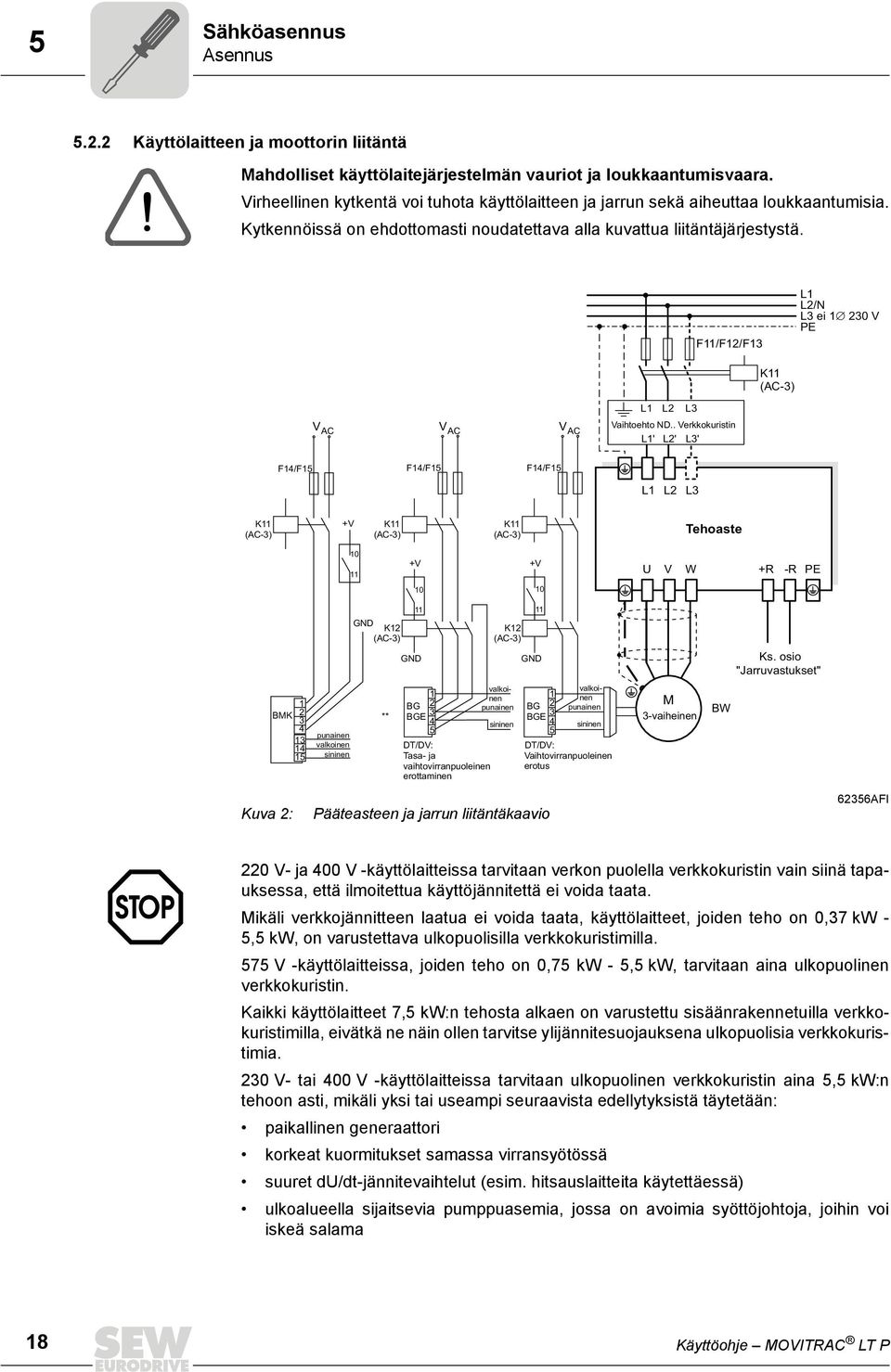 F11/F12/F13 L1 L2/N L3 ei 1 230 V PE K11 (AC-3) V AC V AC V AC L1 L2 L3 Vaihtoehto ND.