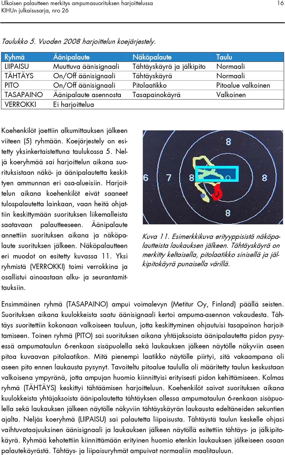valkoinen TASAPAINO Äänipalaute asennosta Tasapainokäyrä Valkoinen VERROKKI Ei harjoittelua Koehenkilöt jaettiin alkumittauksen jälkeen viiteen (5) ryhmään.