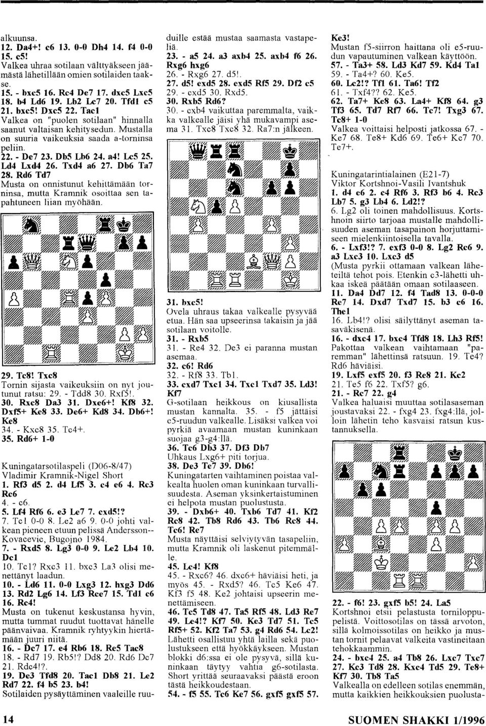 Ld4 Lxd4 26. Txd4 a6 27. Db6 Ta7 28. Rd6 Td7 Musta on onnistunut kehittämään torninsa, mutta Kramnik osoittaa sen tapahtuneen liian myöhään. 29. Te8!