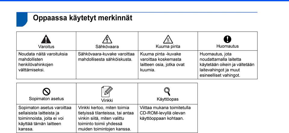 Huomautus, jota noudattamalla laitetta käytetään oikein ja vältetään laitevahingot ja muut esineelliset vahingot.