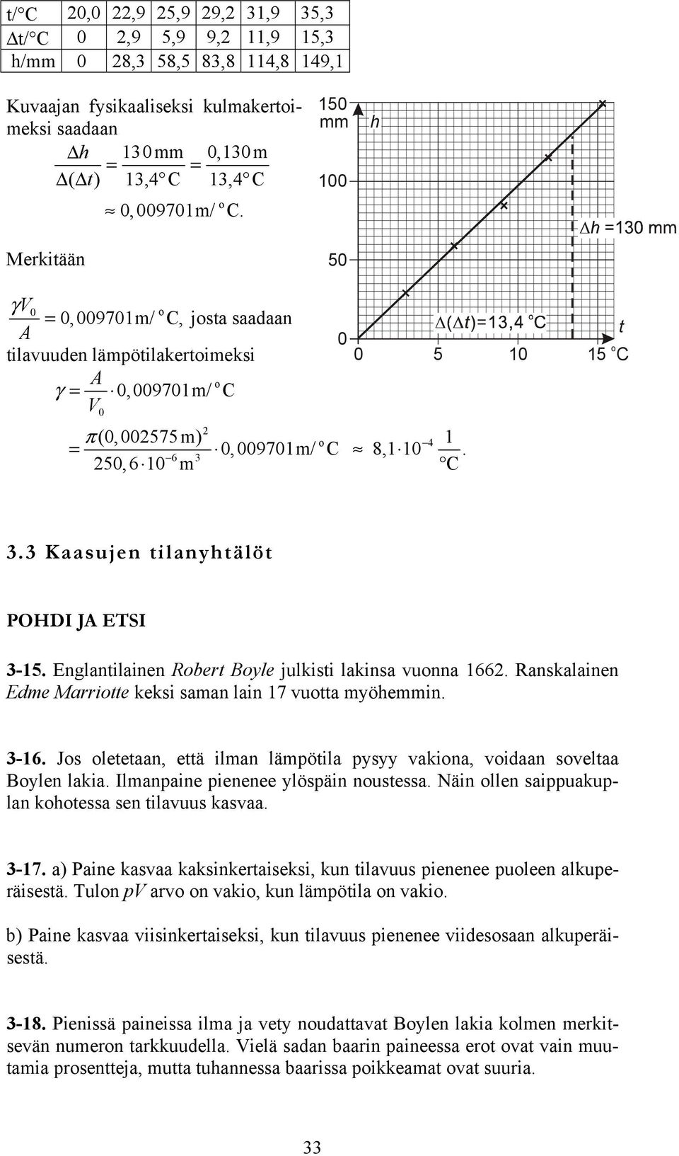 yöhein -6 Js letetaan, että ilan läötila ysyy vakina, vidaan sveltaa Bylen lakia Ilanaine ienenee ylösäin nustessa Näin llen saiuakulan khtessa sen tilavuus kasvaa -7 a) Paine kasvaa