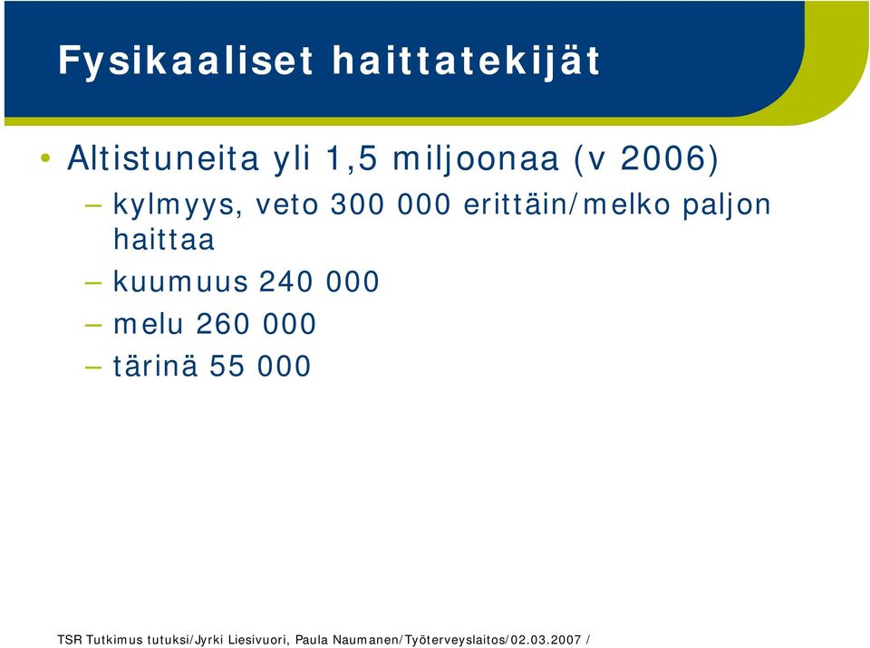 300 000 erittäin/melko paljon haittaa