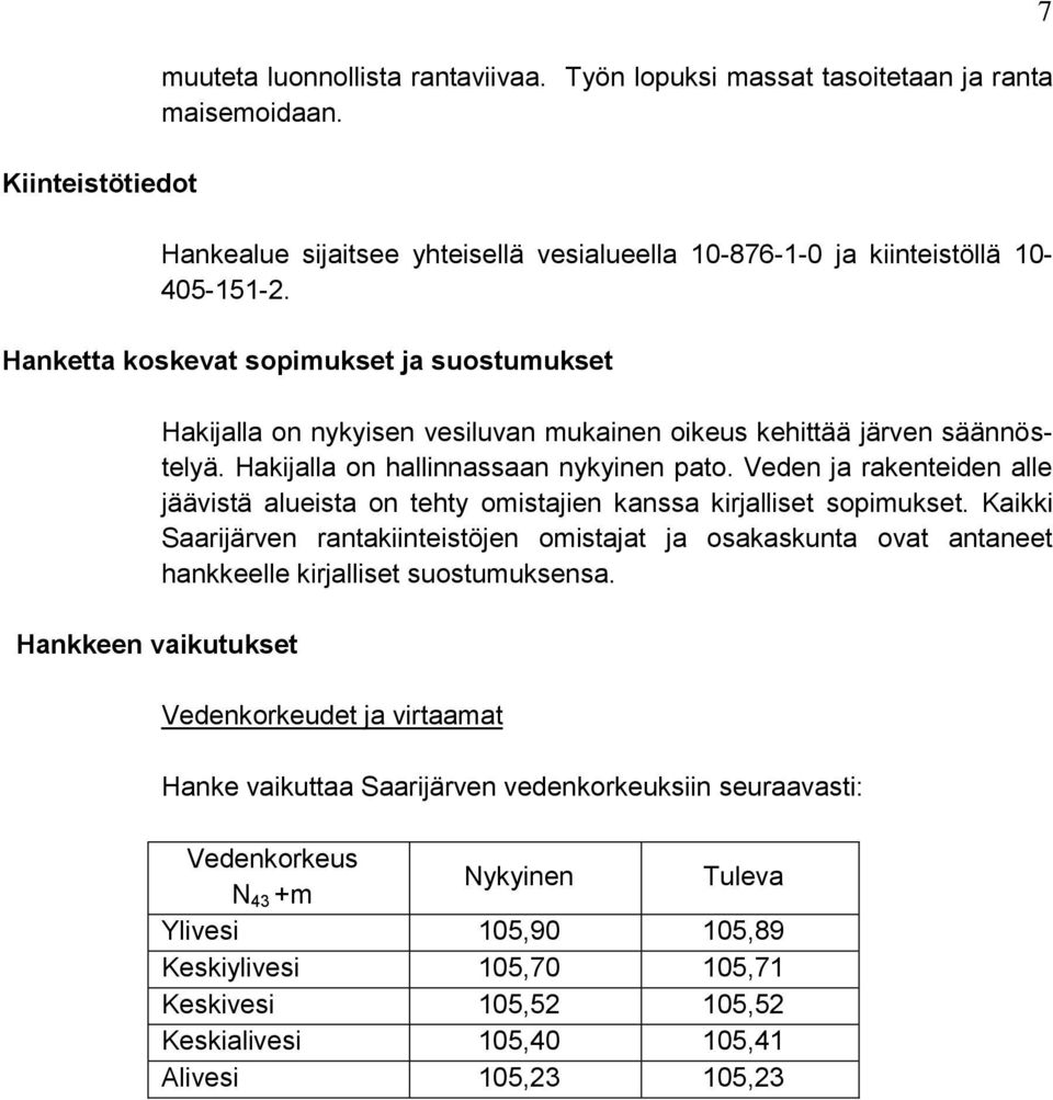 Veden ja rakenteiden alle jäävistä alueista on tehty omistajien kanssa kirjalliset sopimukset.