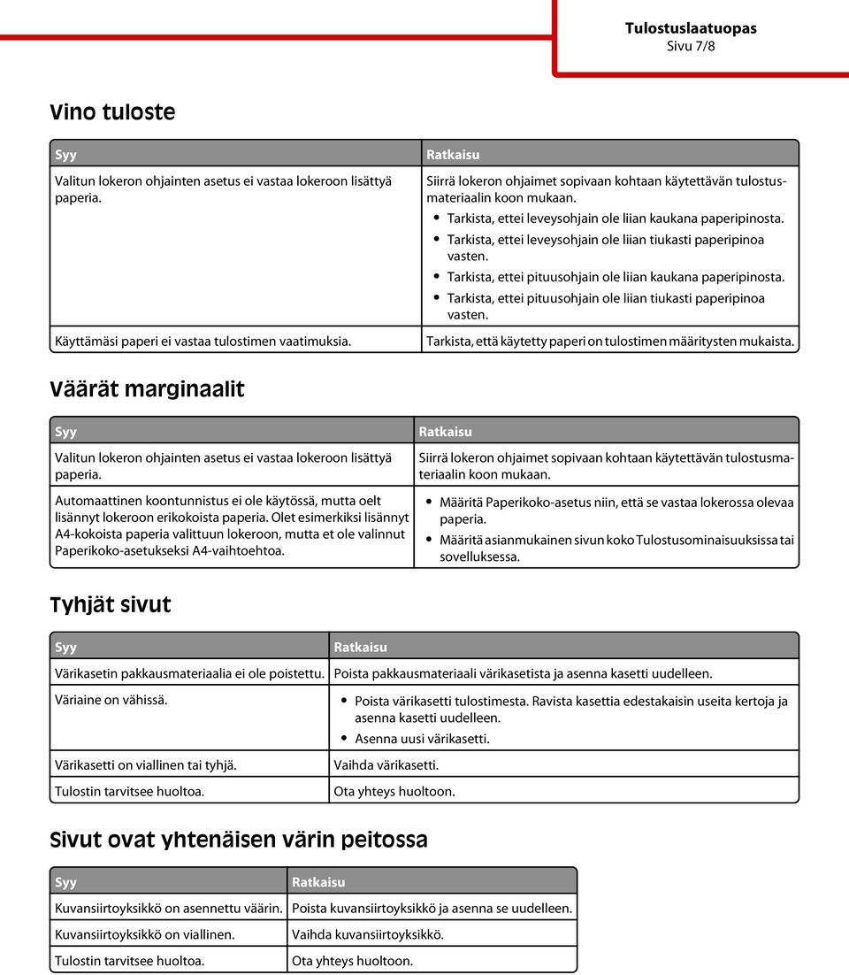 Tarkista, ettei leveysohjain ole liian tiukasti paperipinoa vasten. Tarkista, ettei pituusohjain ole liian kaukana paperipinosta. Tarkista, ettei pituusohjain ole liian tiukasti paperipinoa vasten.