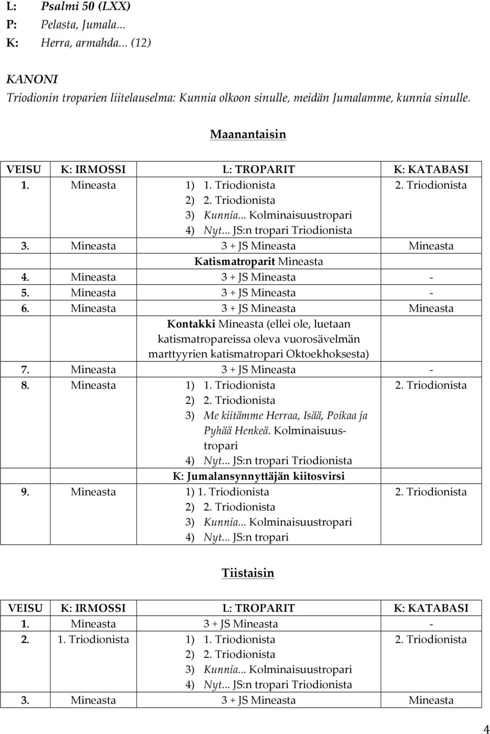 Mineasta 1) 1. Triodionista 3. Mineasta 3 + JS Mineasta Mineasta Katismatroparit Mineasta 4. Mineasta 3 + JS Mineasta - 5.