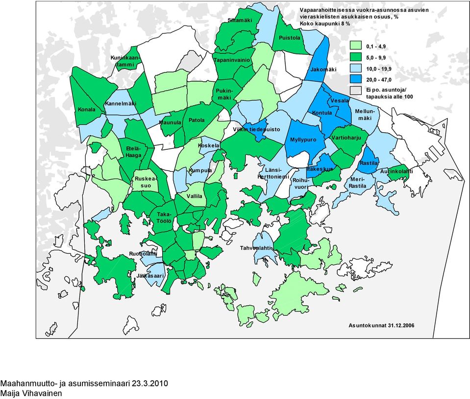 Herttoniemi Myllypuro Mellunmäki Pukinmäki Kuninkaantammi Jakomäki Kontula Itäkeskus Vesala Vartioharju 5, - 9,9 1, - 19,9 2,