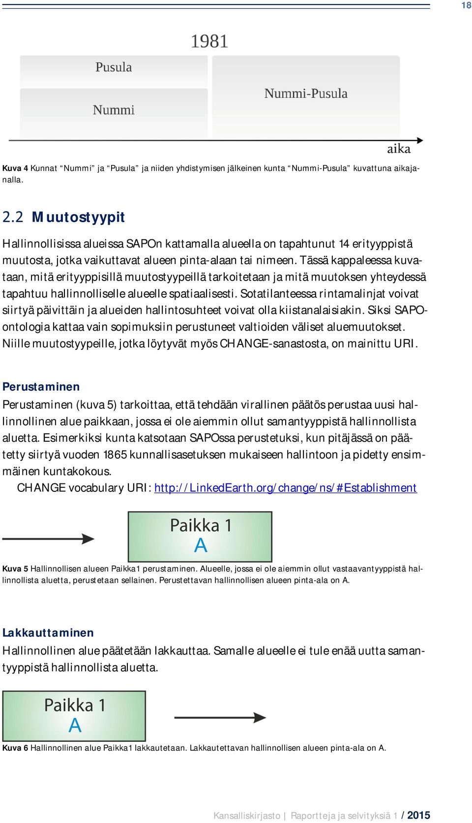 Tässä kappaleessa kuvataan, mitä erityyppisillä muutostyypeillä tarkoitetaan ja mitä muutoksen yhteydessä tapahtuu hallinnolliselle alueelle spatiaalisesti.