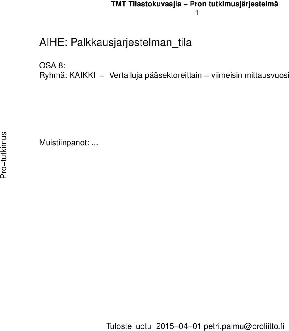 pääsektoreittain viimeisin mittausvuosi Pro tutkimus