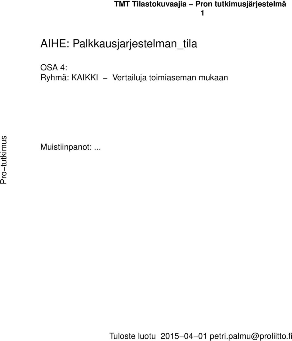 Vertailuja toimiaseman mukaan Pro tutkimus