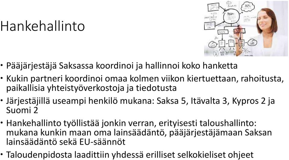 Itävalta 3, Kypros 2 ja Suomi 2 Hankehallinto työllistää jonkin verran, erityisesti taloushallinto: mukana kunkin maan oma