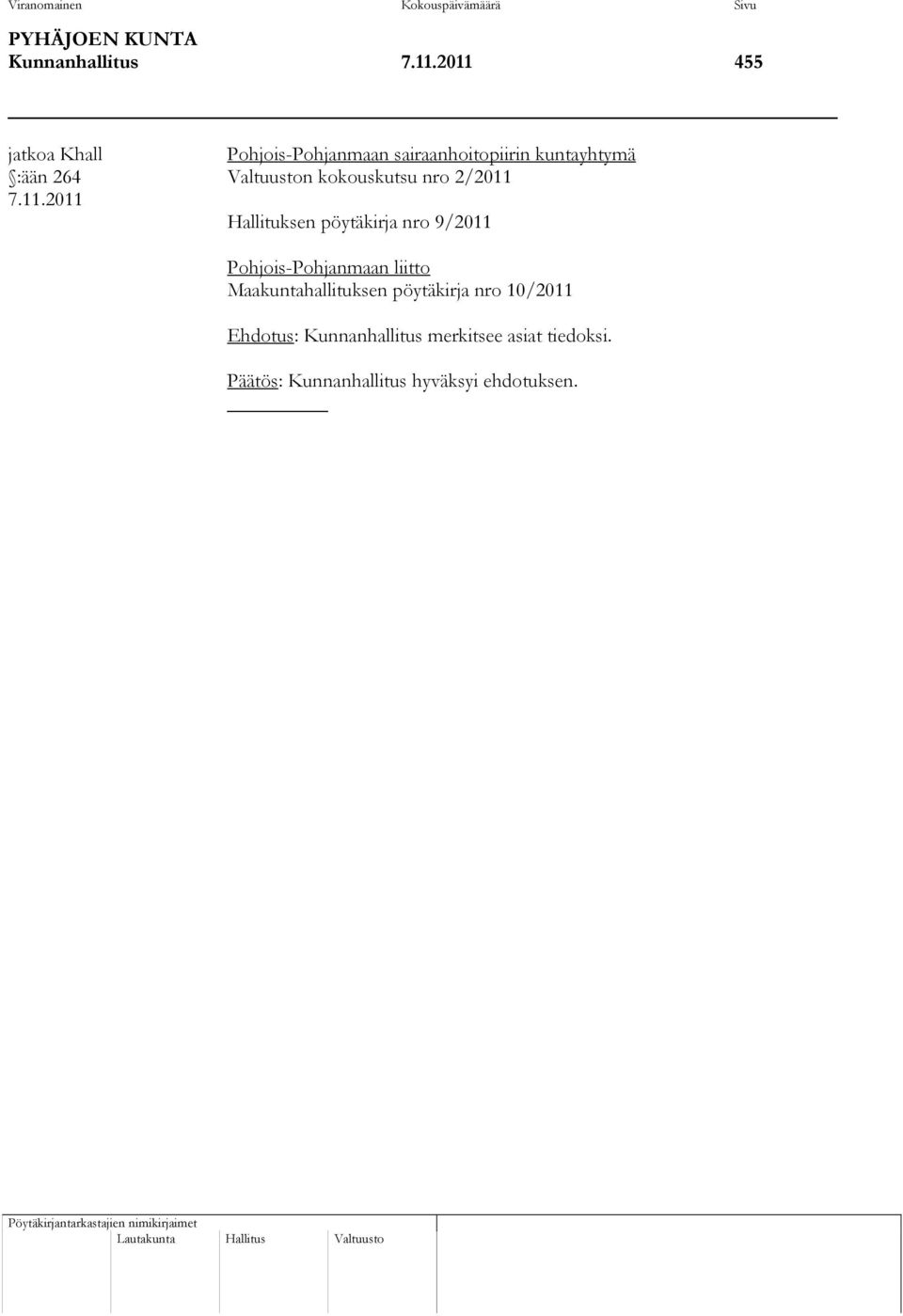 7.11.2011 Hallituksen pöytäkirja nro 9/2011 Pohjois-Pohjanmaan liitto Maakuntahallituksen pöytäkirja nro 10/2011