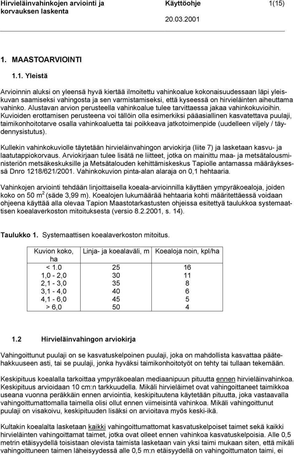 kyseessä on hirvieläinten aiheuttama vahinko. Alustavan arvion perusteella vahinkoalue tulee tarvittaessa jakaa vahinkokuvioihin.