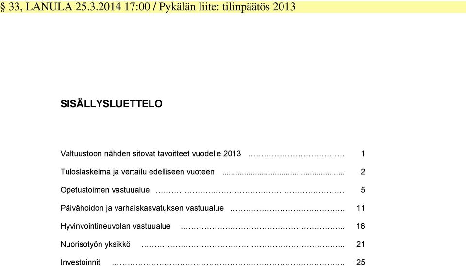 1 Tuloslaskelma ja vertailu edelliseen vuoteen.