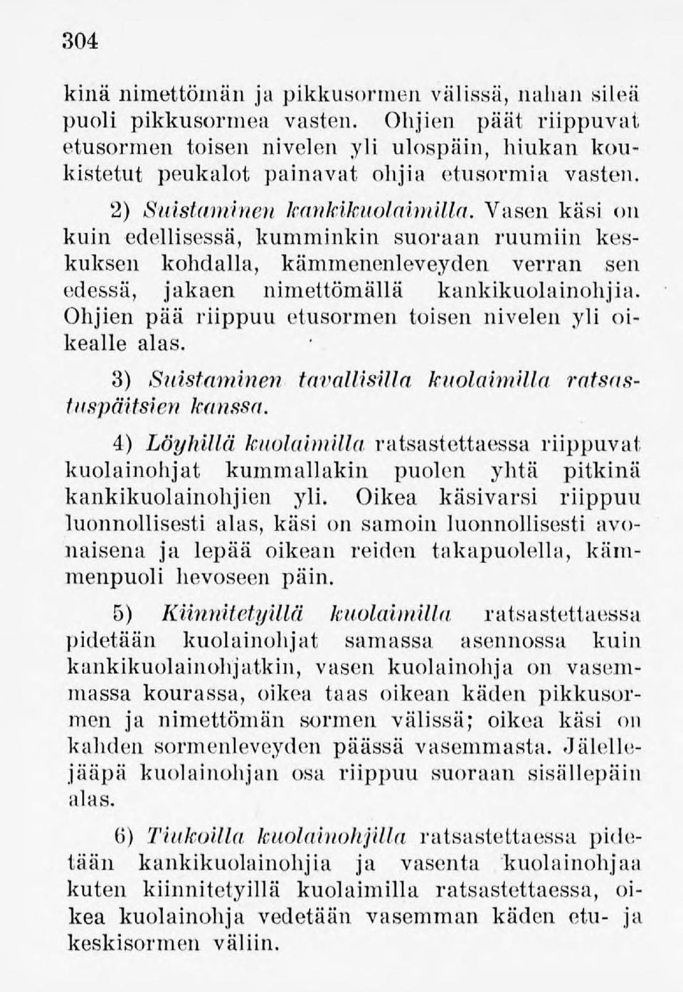 Vasen käsi on kuin edellisessä, kumminkin suoraan ruumiin keskuksen kohdalla, kämmenenleveyden verran sen edessä, jakaen nimettömällä kankikuolainohjia.