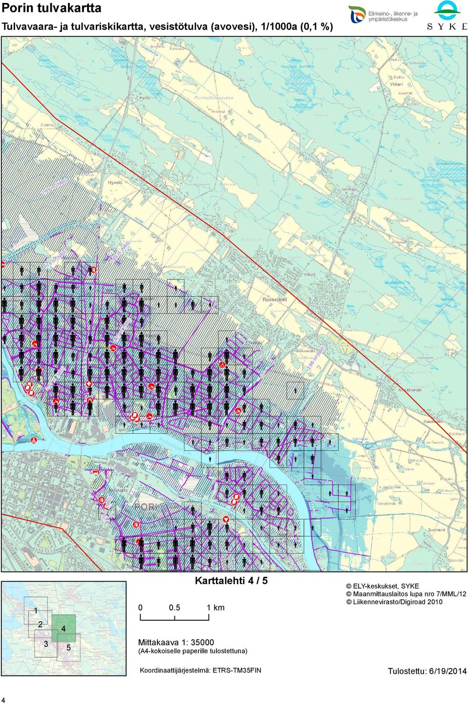 5 1 km! Mittakaava 1: 35000 (A4-kokoiselle paperille tulostettuna) Þ 2.
