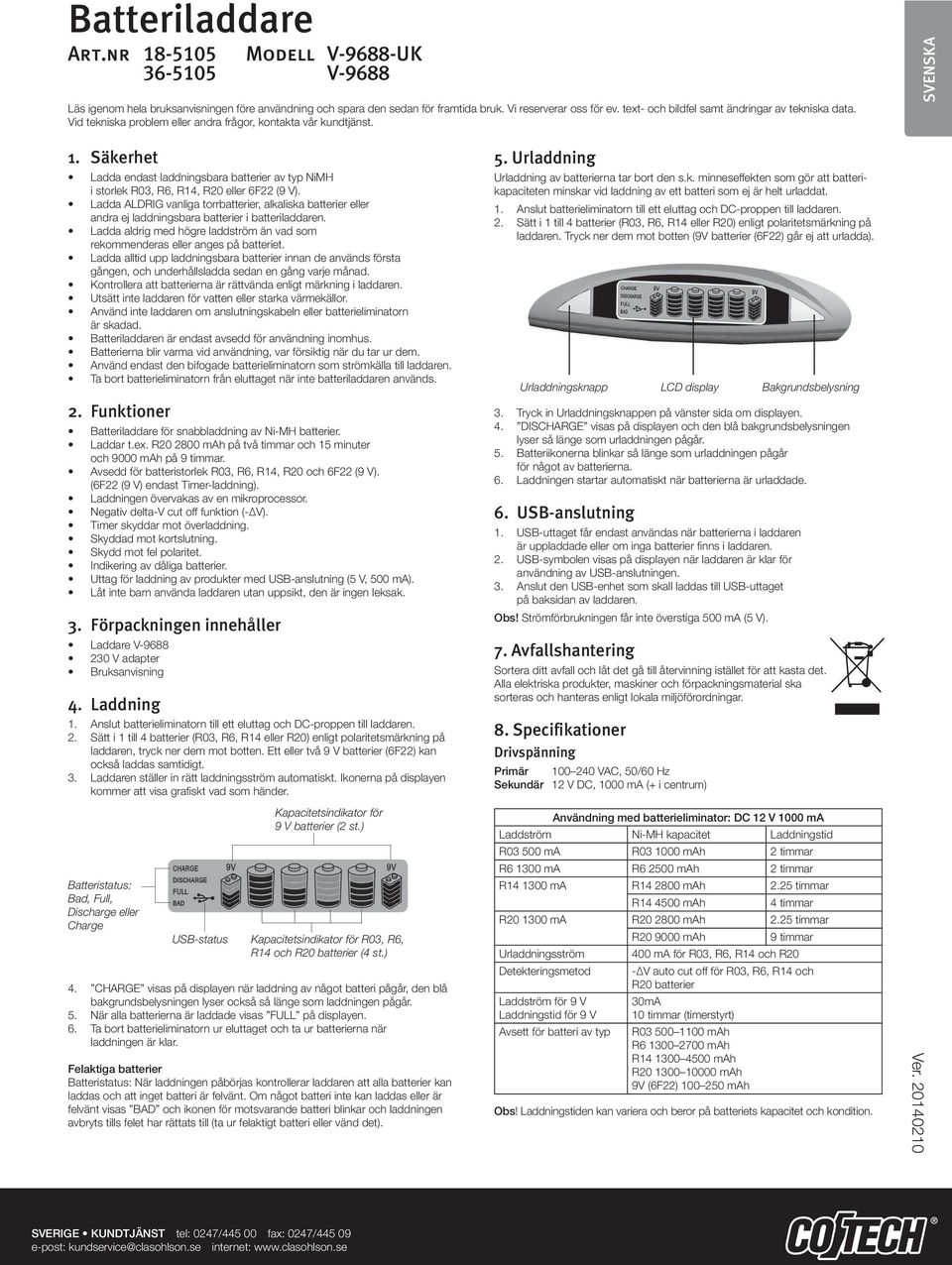 Battery Charger Art.no Model V-9688-UK V PDF Ilmainen lataus