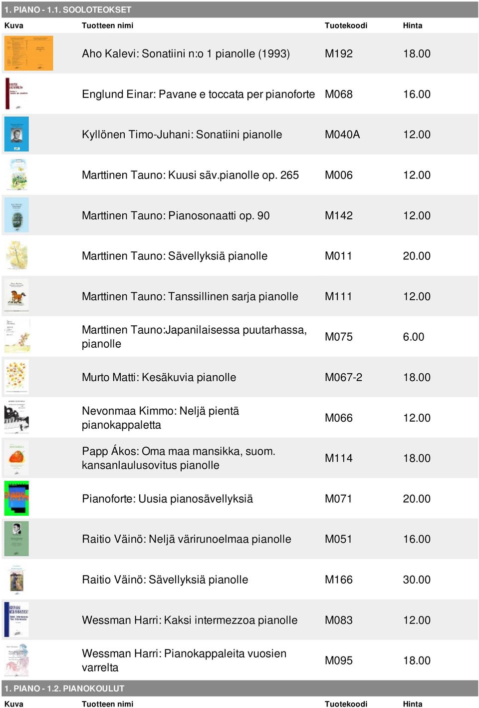 00 Marttinen Tauno:Japanilaisessa puutarhassa, M075 6.00 Murto Matti: Kesäkuvia M067-2 18.00 Nevonmaa Kimmo: Neljä pientä pianokappaletta Papp Ákos: Oma maa mansikka, suom. kansanlaulusovitus M066 12.