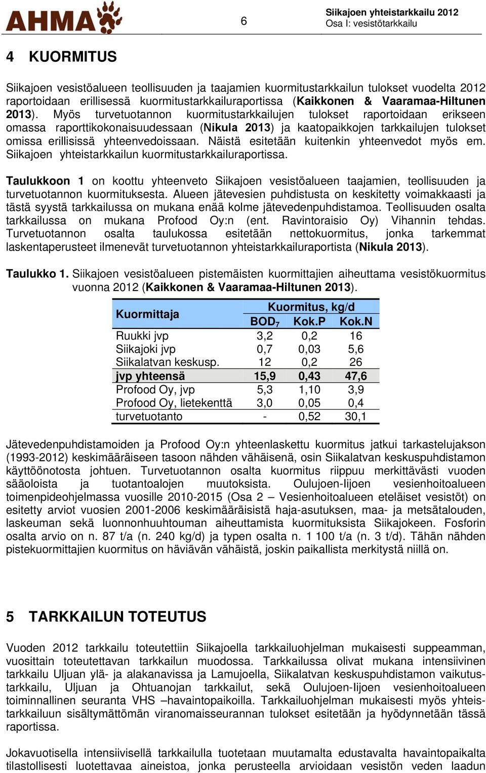 Näistä esitetään kuitenkin yhteenvedot myös em. Siikajoen yhteistarkkailun kuormitustarkkailuraportissa.