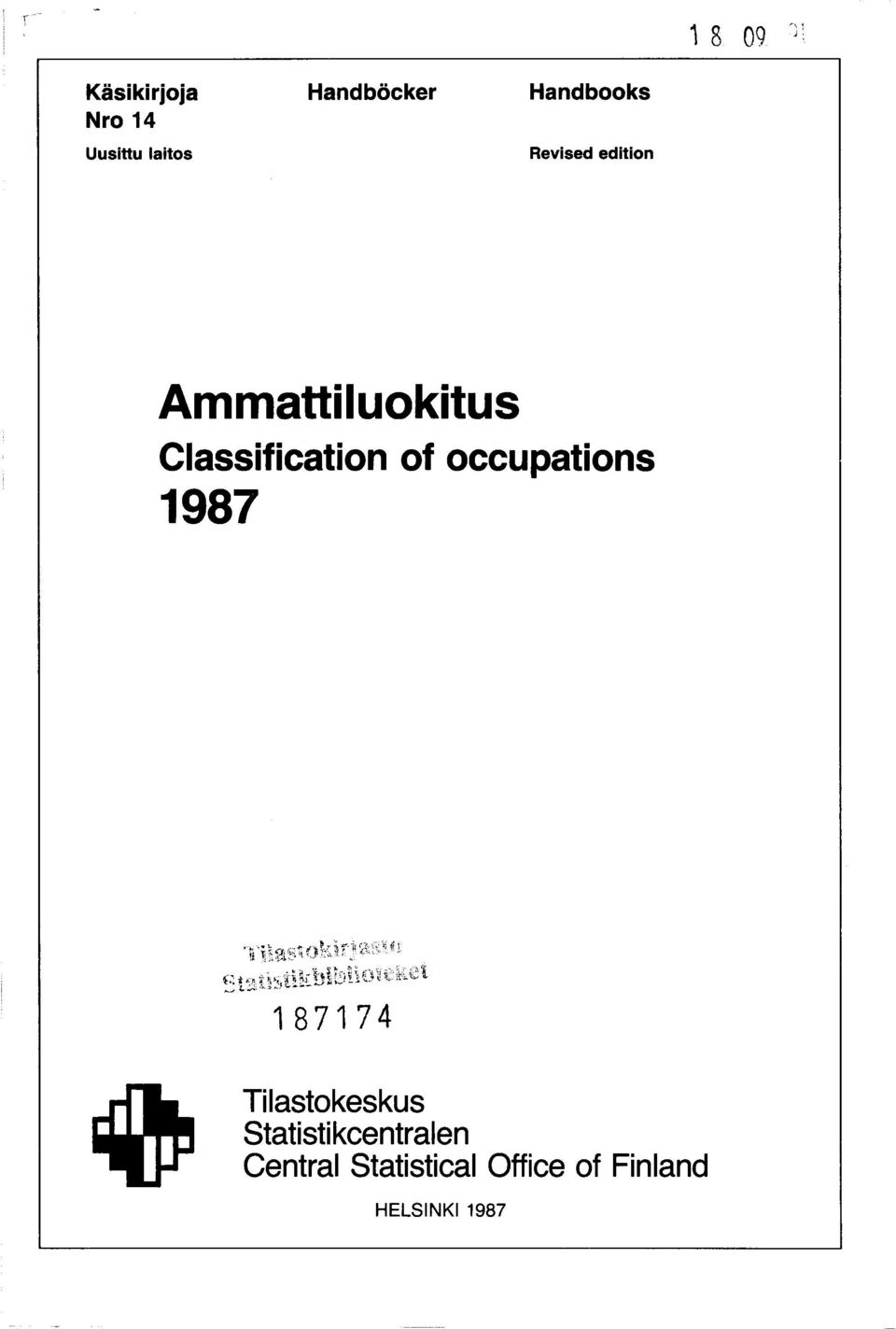 Classification of occupations 1987 Tilastokeskus