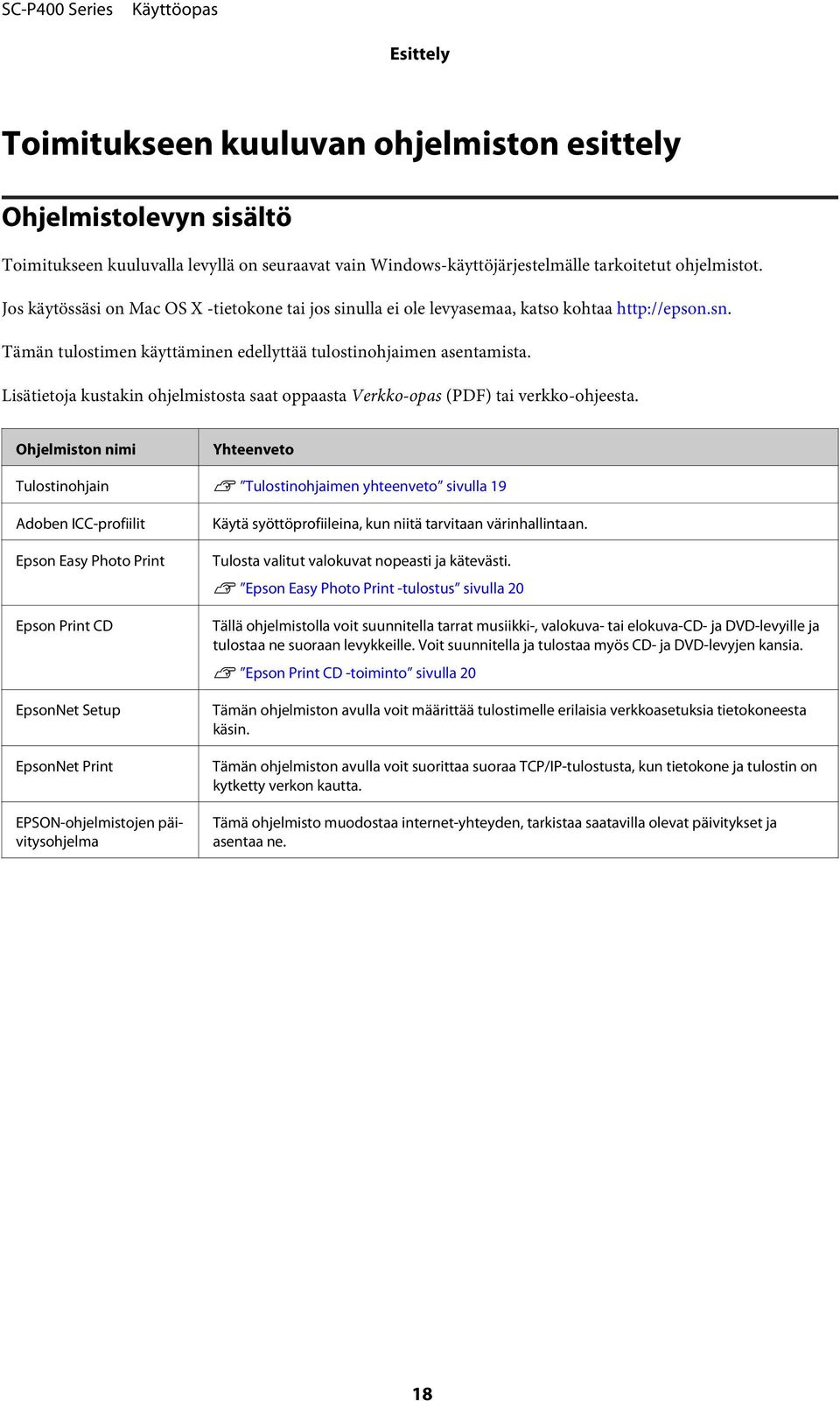 Lisätietoja kustakin ohjelmistosta saat oppaasta Verkko-opas (PDF) tai verkko-ohjeesta.