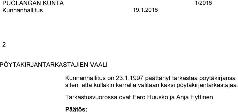 .997 päättänyt tarkastaa pöytäkirjansa siten, että