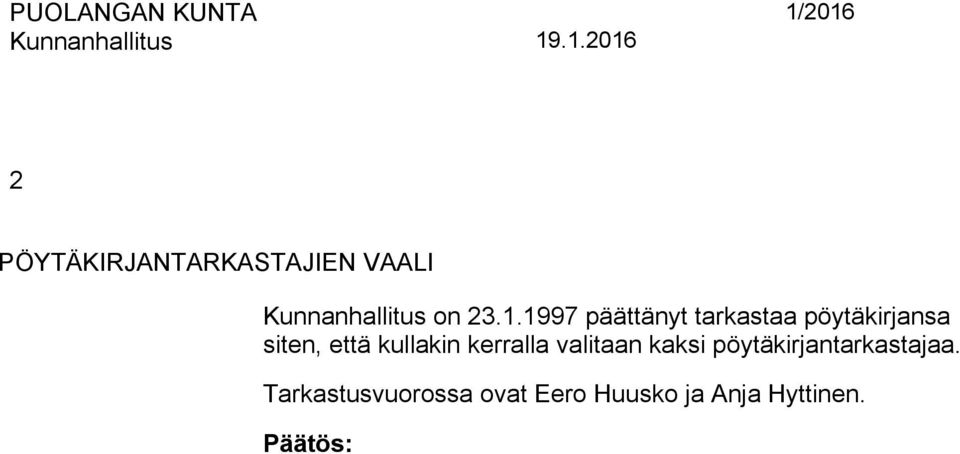 .997 päättänyt tarkastaa pöytäkirjansa siten, että