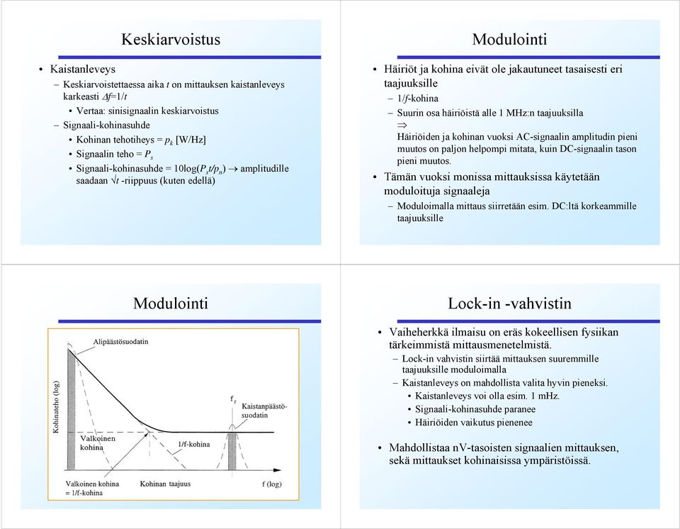 häiriöistä alle MHz:n taajuuksilla Häiriöiden ja kohinan vuoksi AC-signaalin amplitudin pieni muutos on paljon helpompi mitata, kuin DC-signaalin tason pieni muutos.