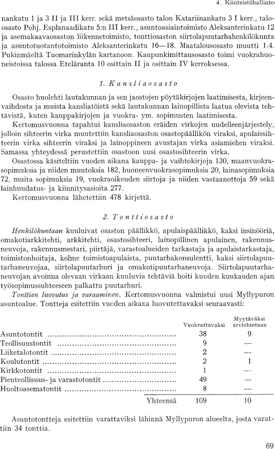 4. Pukinmäeltä Tuomarinkylän kartanoon. Kaupunkimittausosasto toimi vuokrahuoneistoissa talossa Eteläranta 10