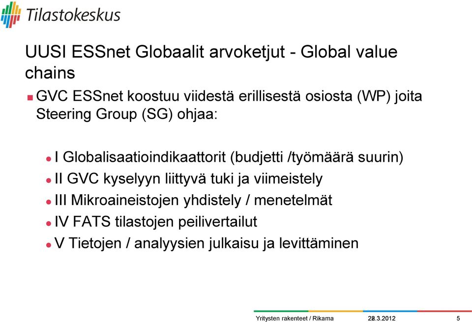 (budjetti /työmäärä suurin) II GVC kyselyyn liittyvä tuki ja viimeistely III