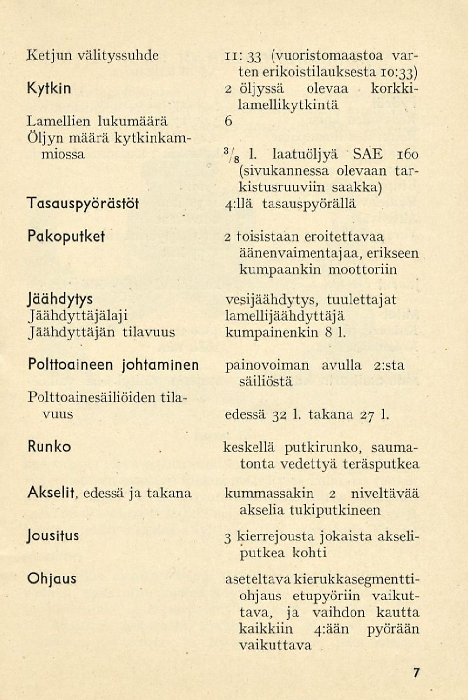 äänenvaimentajaa, erikseen kumpaankin moottoriin vesijäähdytys, tuulettajat lamellij äähdyttäja kumpainenkin 8 1.