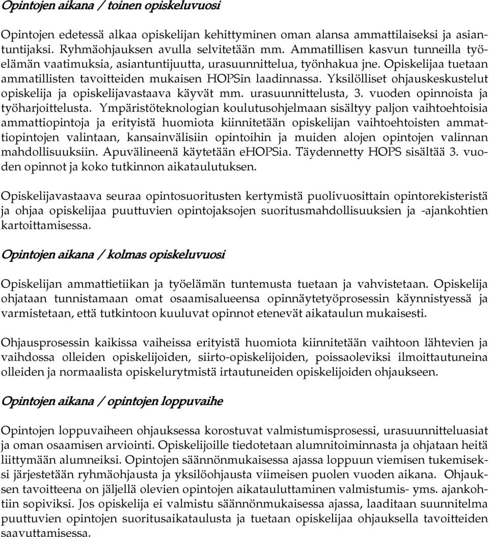 Yksilölliset ohjauskeskustelut opiskelija ja opiskelijavastaava käyvät mm. urasta, 3. vuoden opinnoista ja työharjoittelusta.